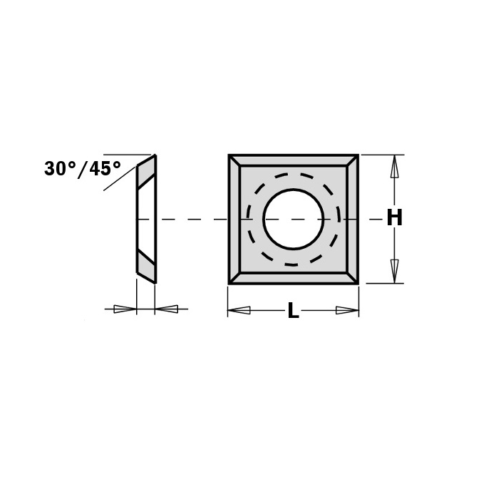 Výměnný nůž HW - 15,0x15,0x2,5mm d=6,4 MG18 <30 R=50