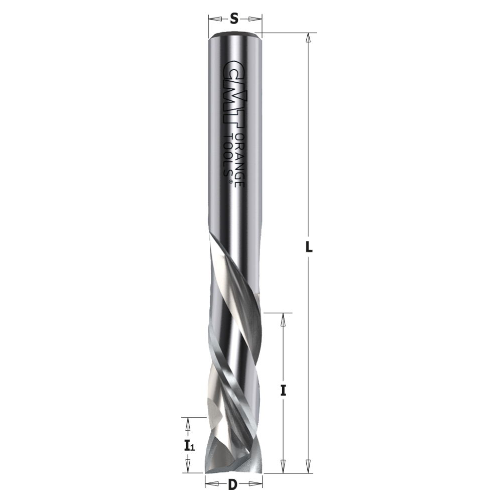 CMT Spirálová fréza z plného karbidu pro řezání nahoru a dolů (D=4; I=15; L=50; S=4; RH; I1= 7; Z1+1)