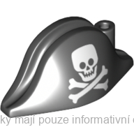 2528pb14 Black Minifigure, Headgear Hat, Pirate Bicorne with Squared Skull