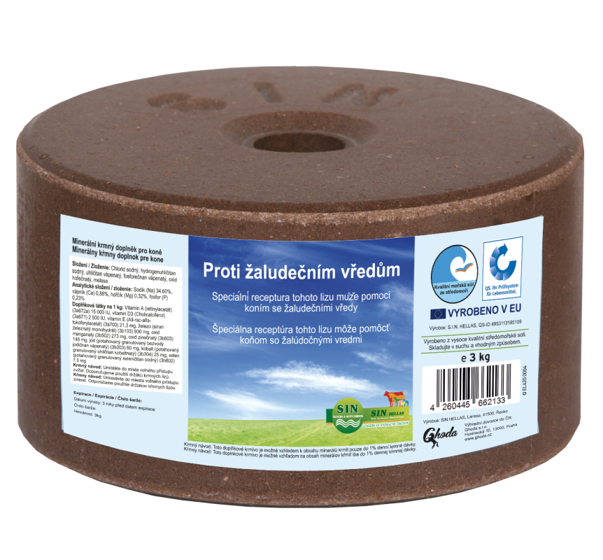 Minerální liz z mořské soli proti žaludečním vředům koní (Balení 3 kg)