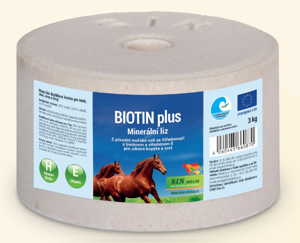 Biotin plus, minerální liz s biotinem, selenem a vitaminem E, Balení 3 kg