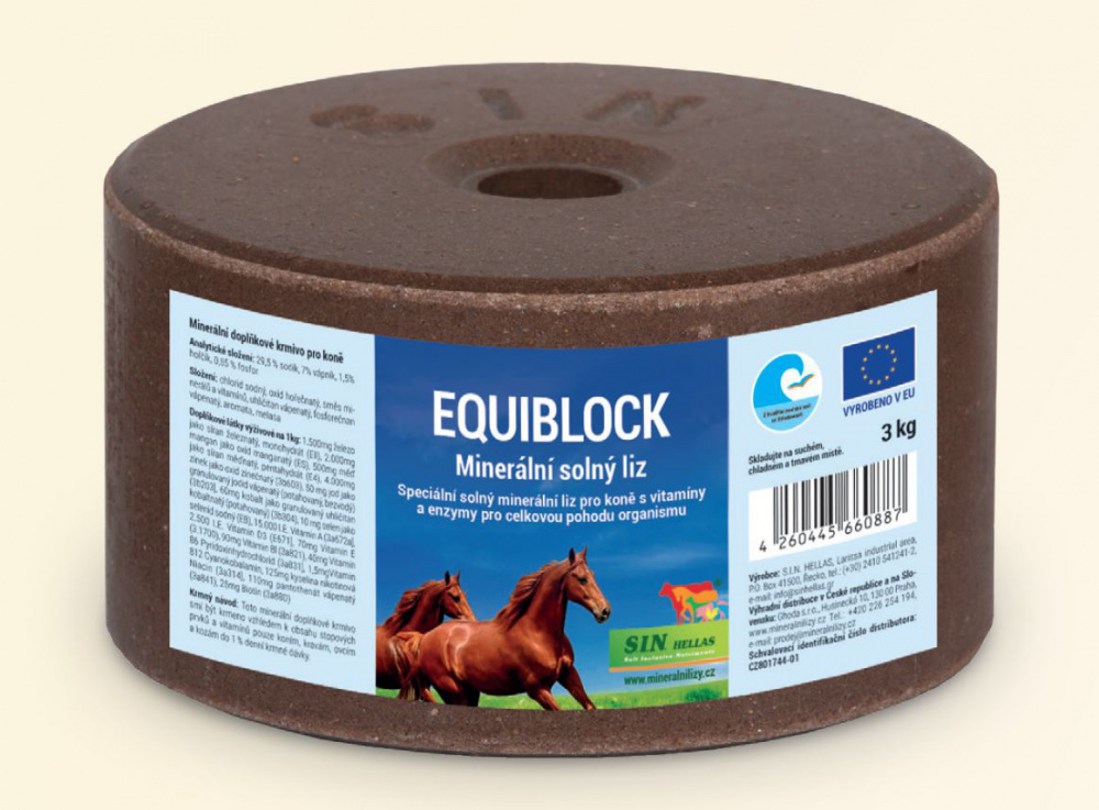 Equiblok, minerální solný liz pro koně s vitamíny a enzymy, Balení 3 kg