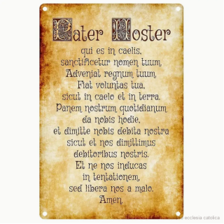 Pater noster (plechová cedulka s modlitbou Otče náš)