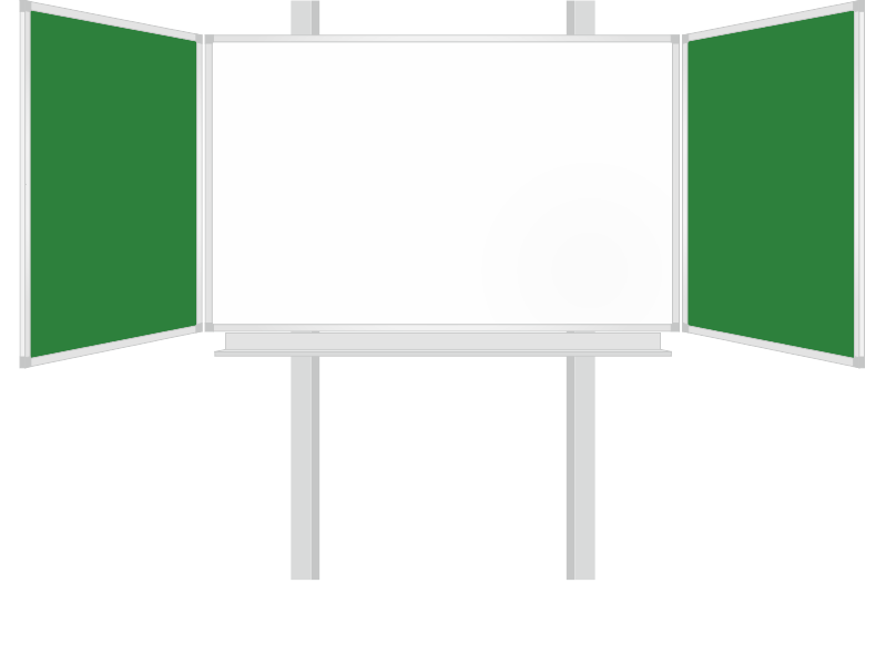Třídílná keramická magnetická tabule Triptych 400/200x120 cm na pylonech, bílá tabule, zelená křídla