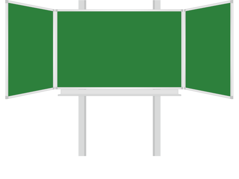 Třídílná keramická magnetická tabule Triptych 400/200x120 cm na pylonech, zelená tabule, zelená křídla