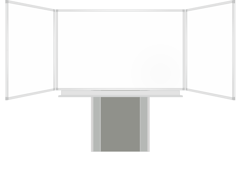 Třídílná keramická magnetická tabule Triptych 400/200x120 cm na zvedacím stojanu, bílá tabule, bílá křídla