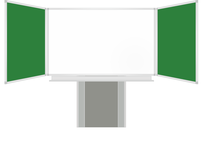 Třídílná keramická magnetická tabule Triptych 400/200x120 cm na zvedacím stojanu, bílá tabule, zelená křídla