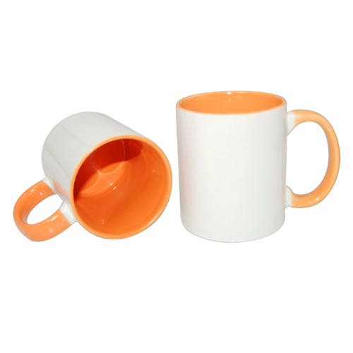 Hrnek A+ 330 ml s oranžovým vnitřkem a uchem