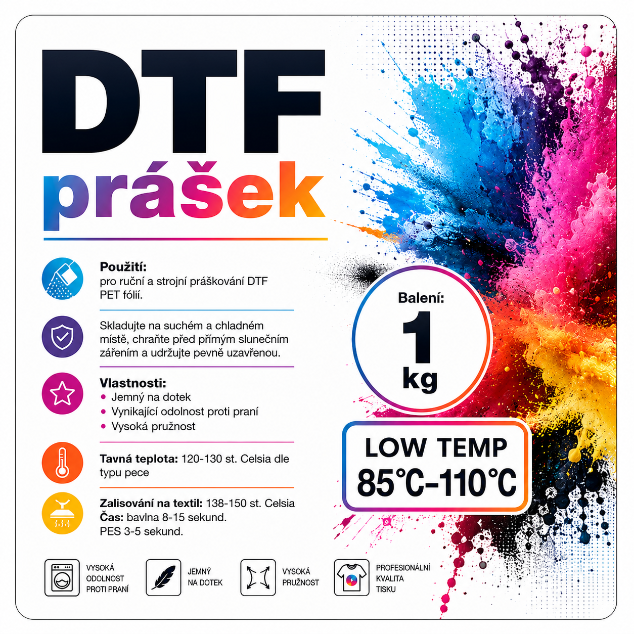 DTF prášek jemný elastický 1 kg LOW TEMP Grando