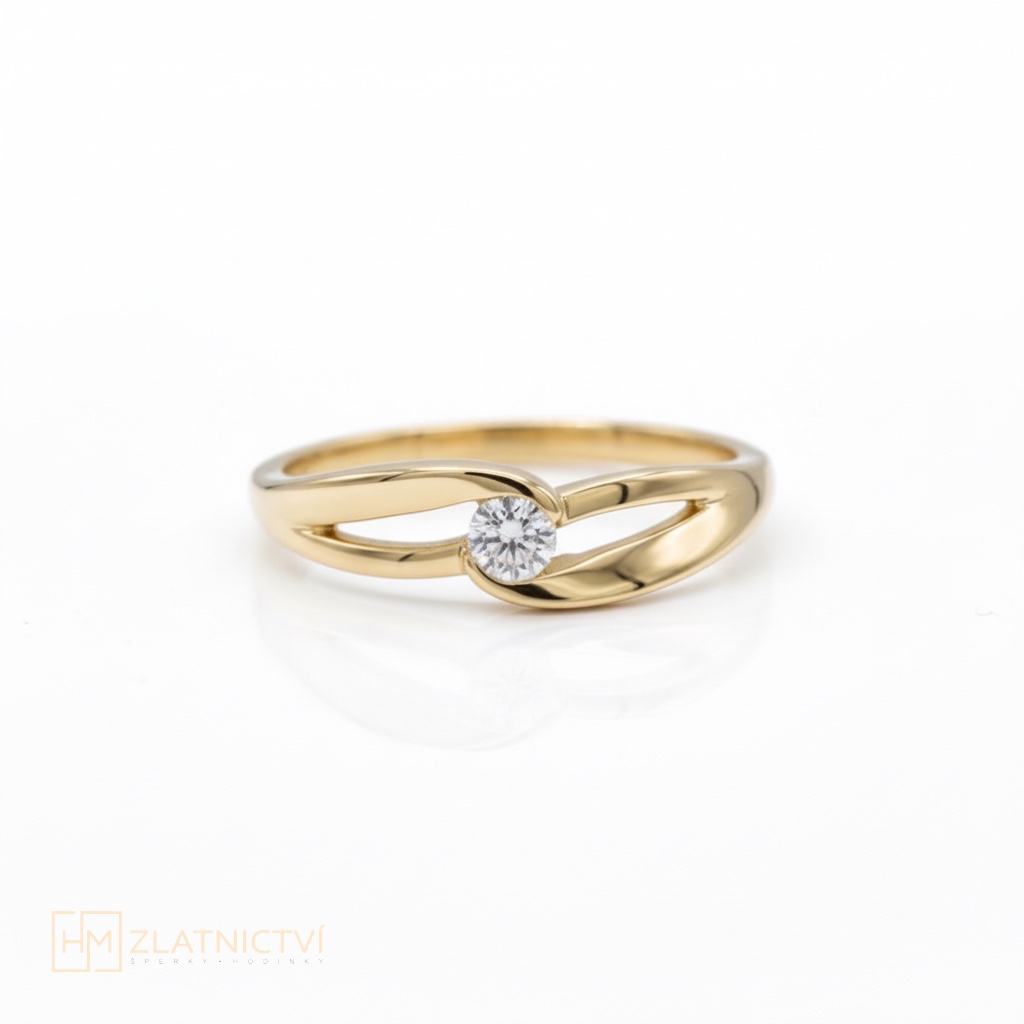 Elegantní zlatý prsten s třpytivým zirkonem 2-3627