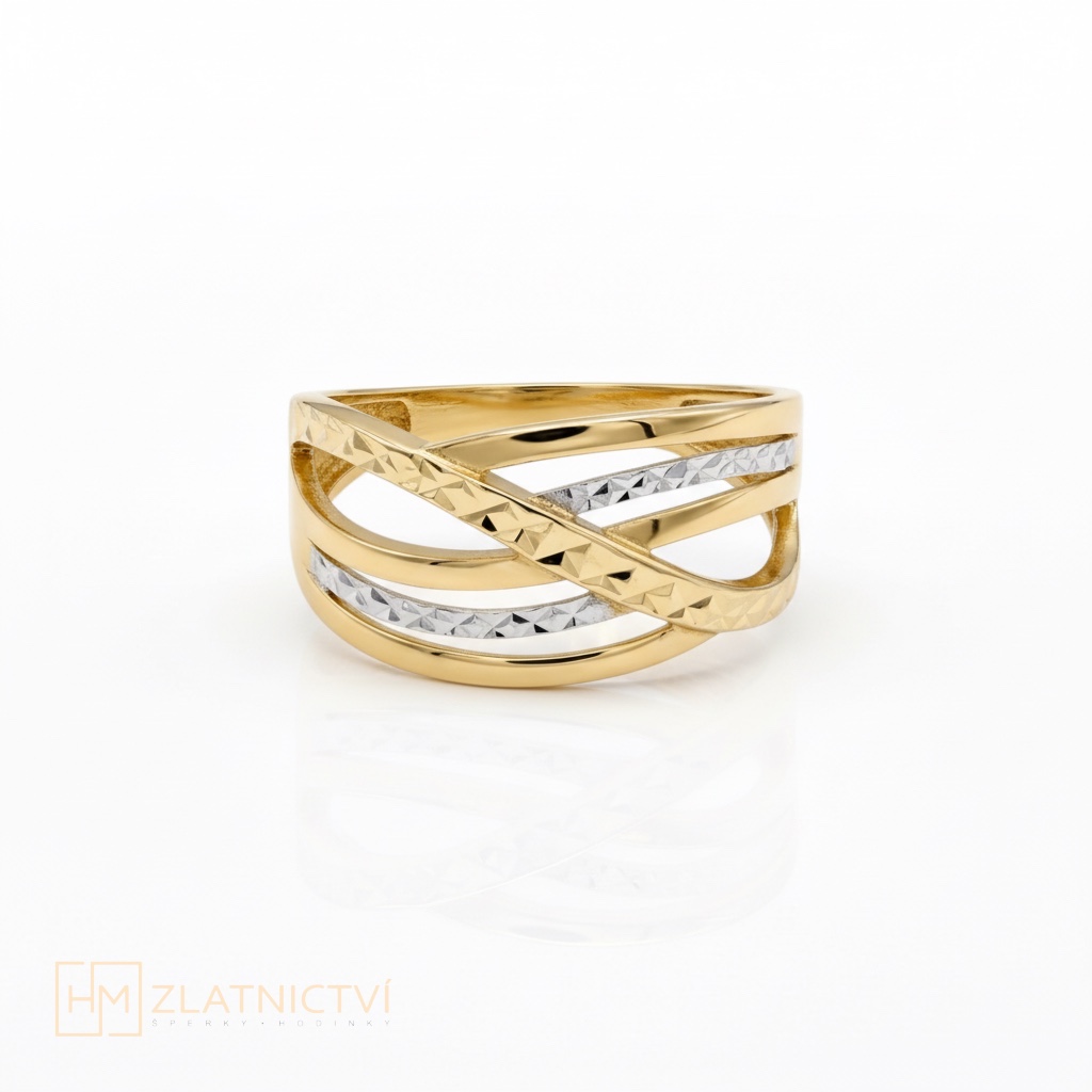 Elegantní propletený zlatý prsten 2-3547