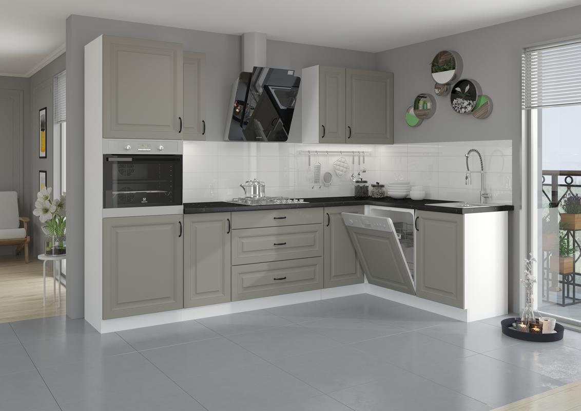 Kuchyňská linka Stilo Claygrey/bílá - rohová - 285x170 cm