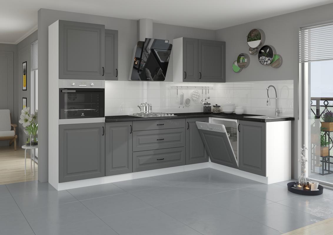 Kuchyňská linka Stilo Dustgrey/bílá - rohová - 285x170 cm