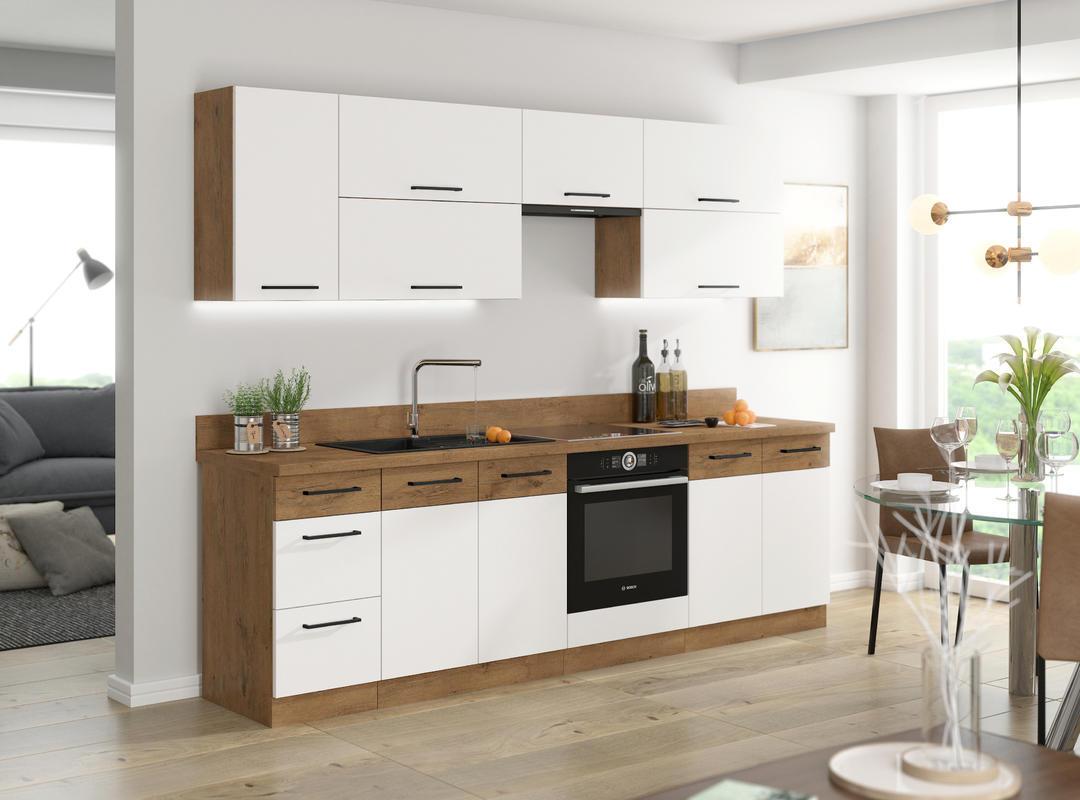 Kuchyňská linka Vigo dub Lancelot/bílý lesk - 260 cm