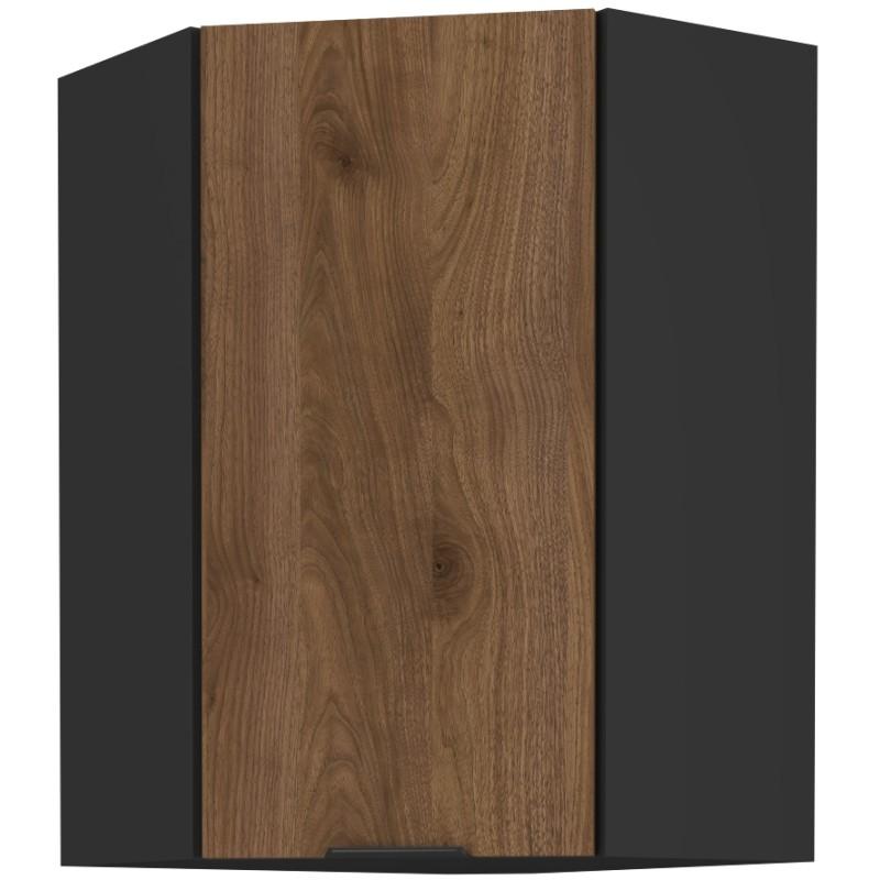 Horní rohová skříňka Monza černý mat/ořech 58x58 GN-72 1F (90°)