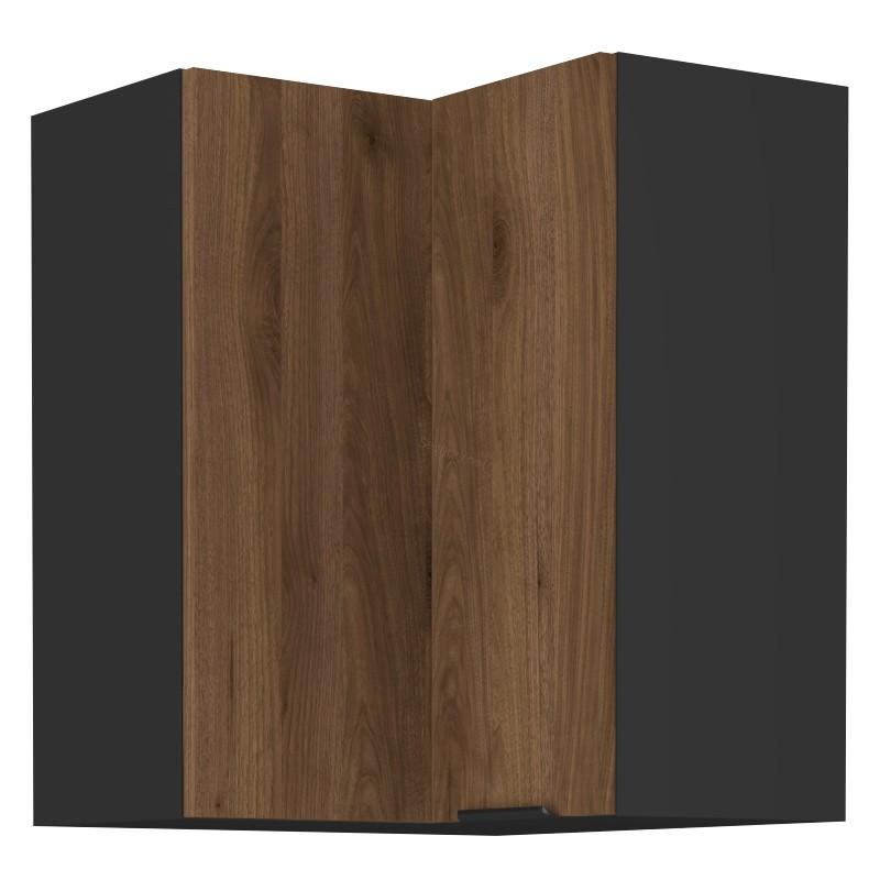 Horní rohová skříňka Monza černý mat/ořech 58x58 GN-72 1F (90°)