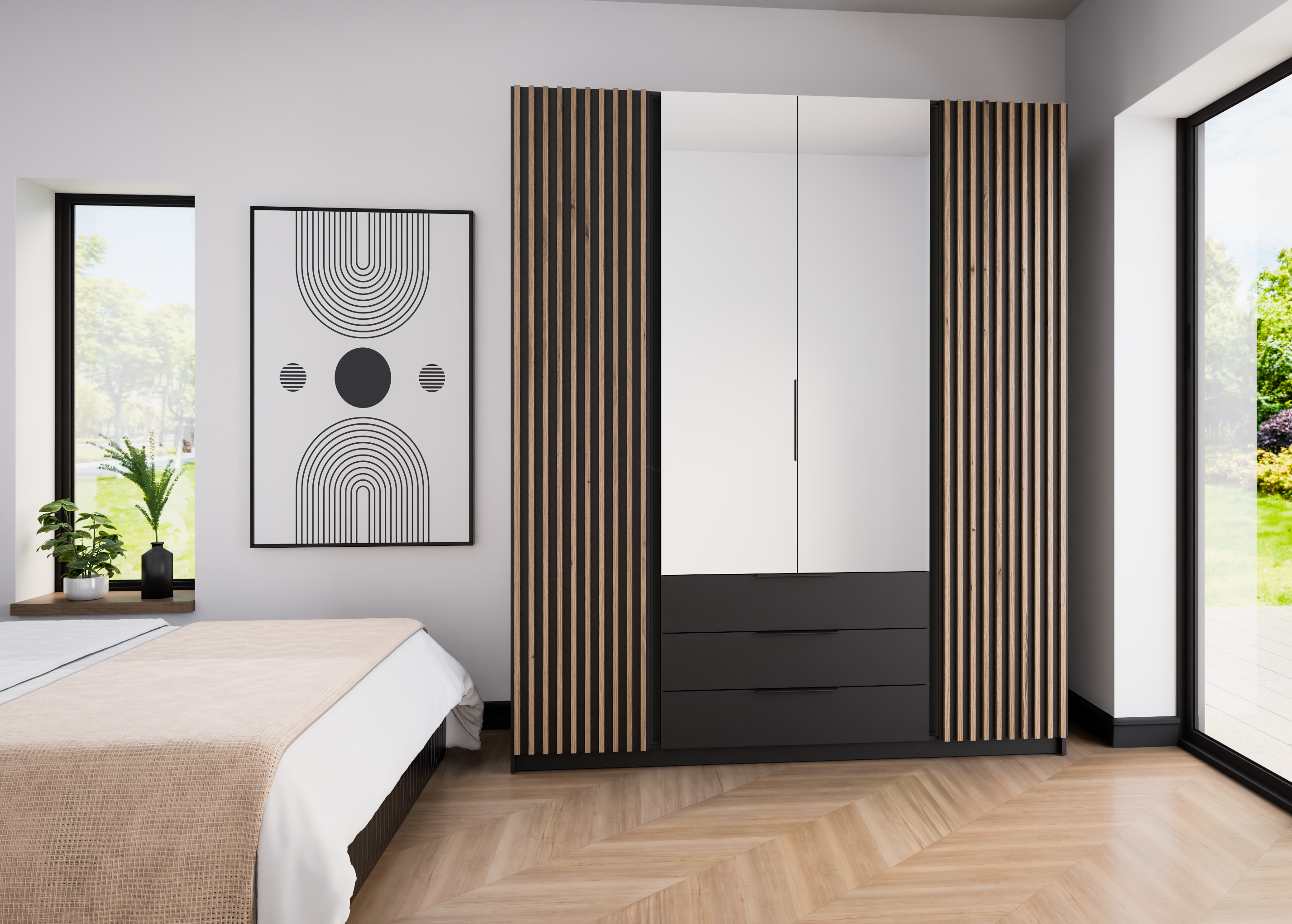 Šatní skříň Kaja BL/BL-EV 2LAM 2 zrcadlo 3S