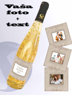 0,75 l Foto víno se zlatem vlastní text a obrázek - vintage rám