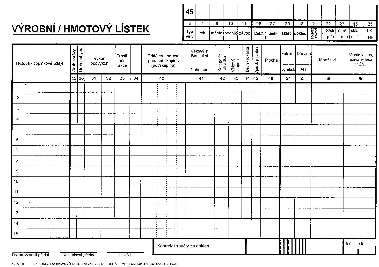 Výrobní hmotový lístek