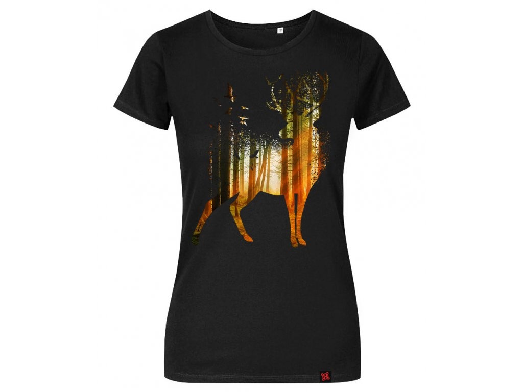 Dámské myslivecké tričko Forest Jelen černé