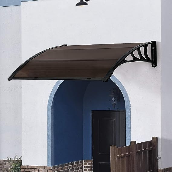 [en.casa]® Vchodová stříška, přístřešek nad dveře 150x96 cm, černá/hnědá
