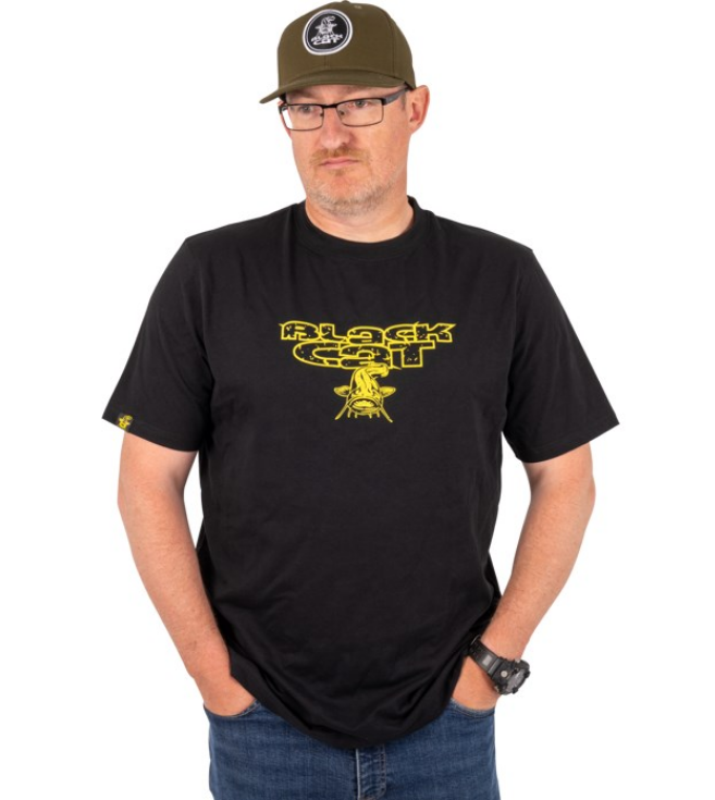 Black Cat Tričko Distressed Logo Black Tee 