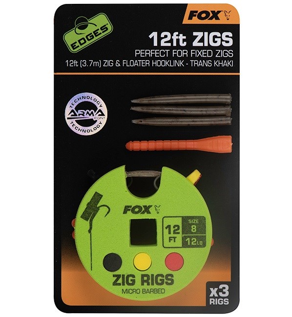 Fox Návazec Zig Rigs 12 FT 3.7 m 3 ks Háček 8 Nosnost 12 lb