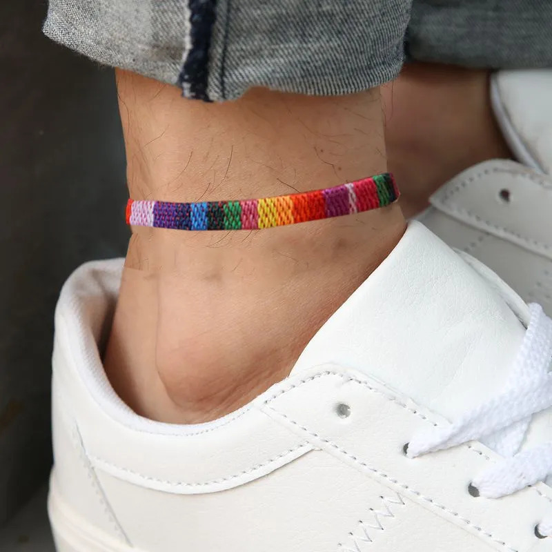Pletený náramek na nohu Rainbow
