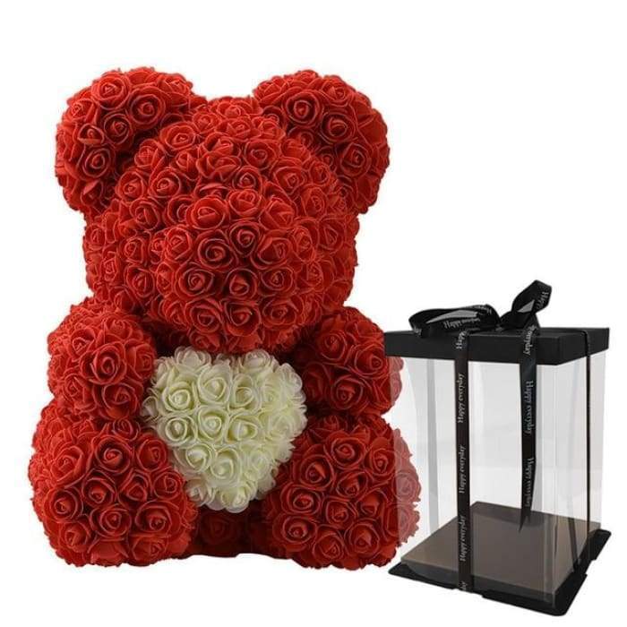 Rose Bear - rudý medvídek se srdcem z růží 25 cm