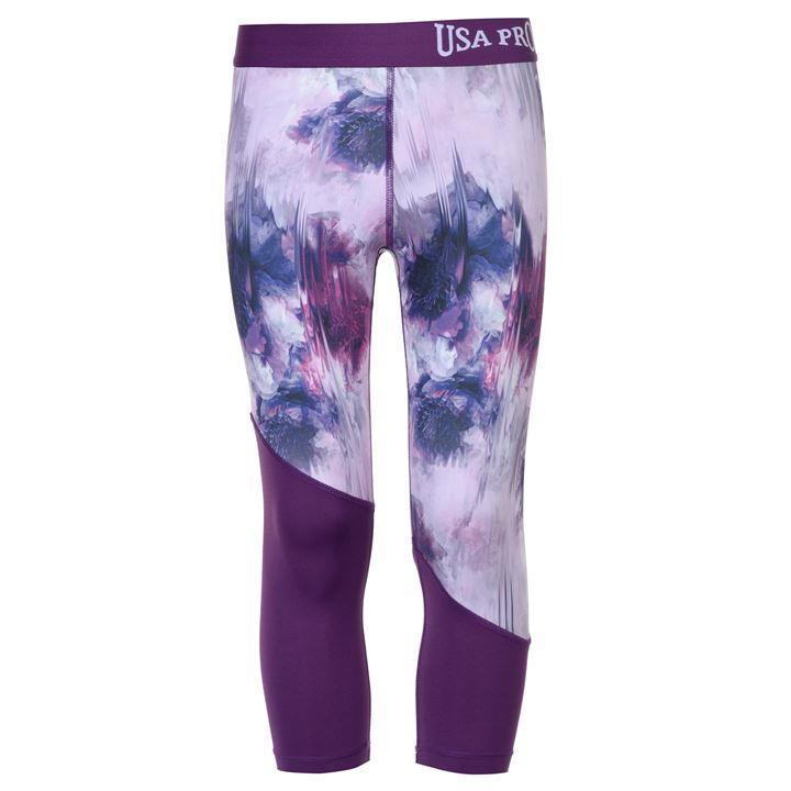 dětské legíny capri 3/4 USA PRO - PURPLE/FLORAL