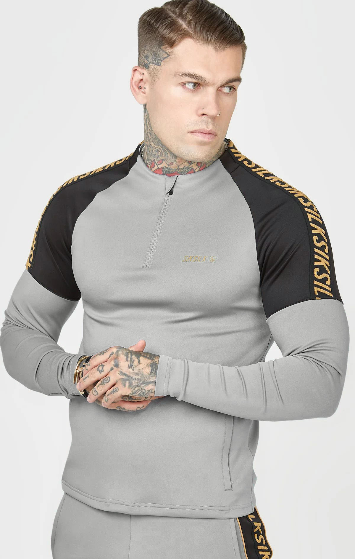 pánská mikina, tričko SIKSILK - GREY/BLACK
