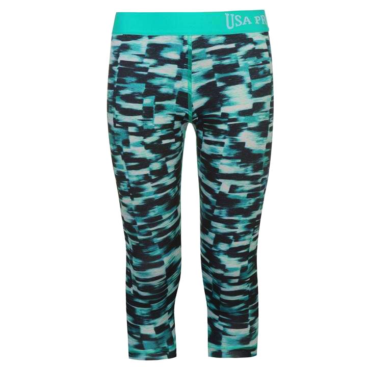 dětské legíny capri 3/4 USA PRO - TEAL STRIPES - 158 13 let