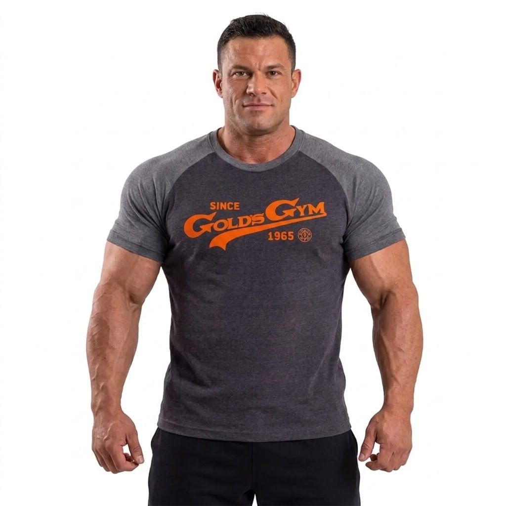 pánské tričko GOLDS GYM - CHARCOAL/ORANGE