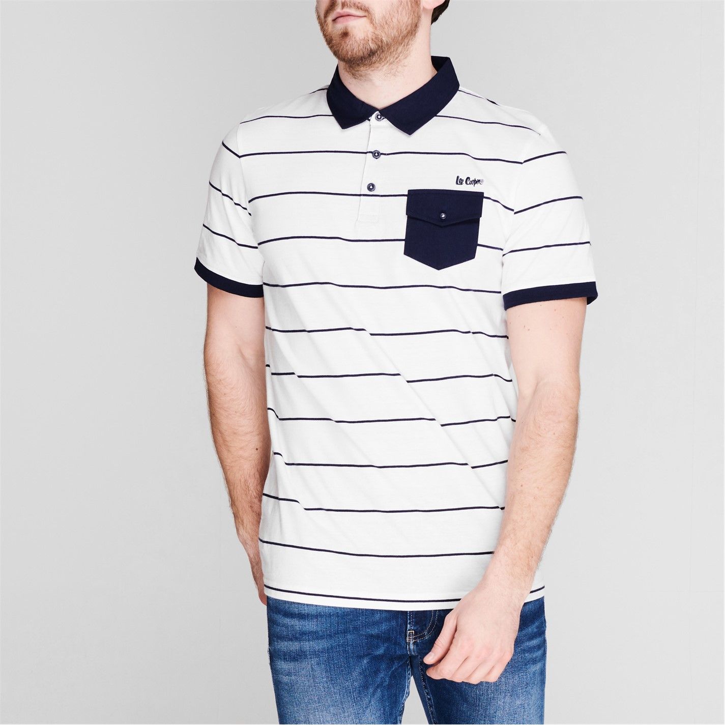 pánské tričko polo LEE COOPER - WHITE/NAVY