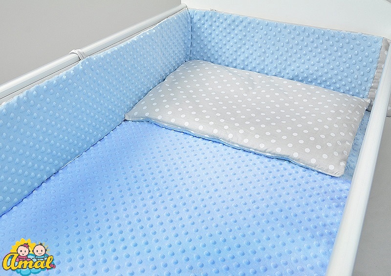 AMAL Souprava do postýlky MINKY, modrá + šedé hrášky, 120x90 cm