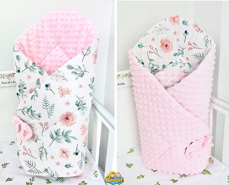 AMAL zavinovačka z kolekce MINKY, růžová + eukalyptus