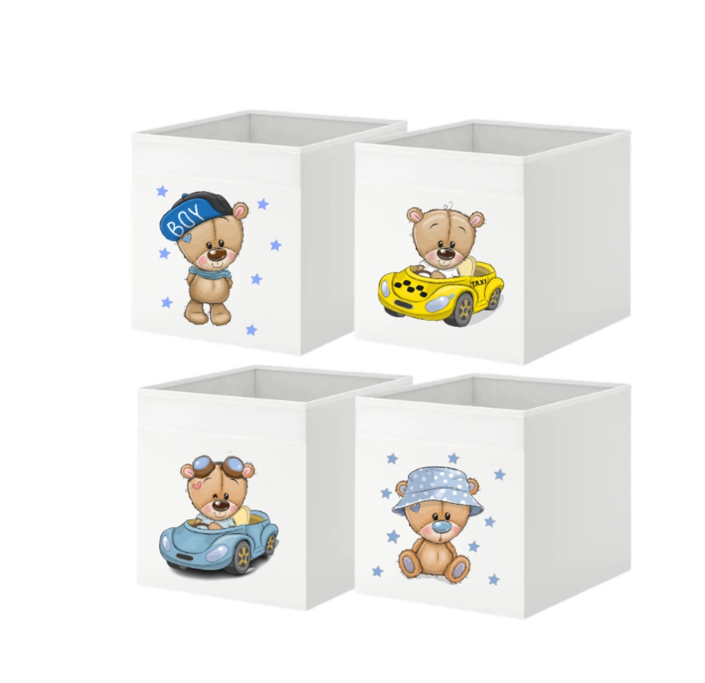 Pevný úložný dětský box do Kallaxu s motivem medvídka - látkový box pro chlapečka - 38 x 33 x 33 cm