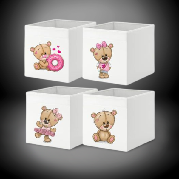 Pevný úložný dětský box do Kallaxu s motivem medvídka - látkový box pro HOLČIČKU - 38 x 33 x 33 cm