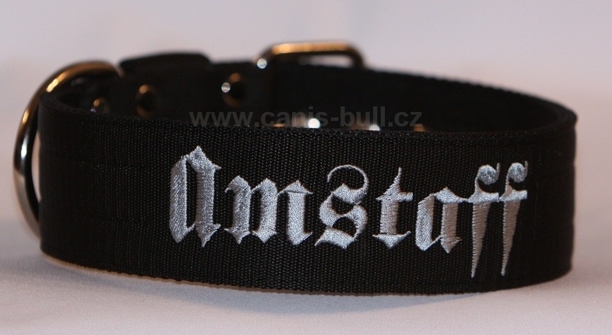 Obojek Amstaff š.5cm černý,šedé písmo