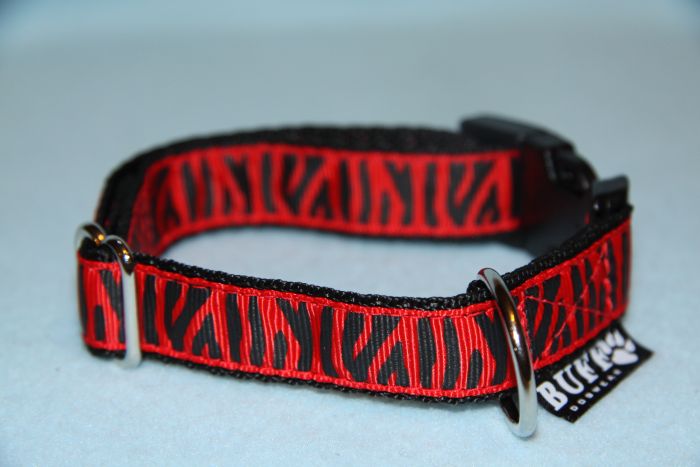 Nylonový obojek 2 cm,plast spona-červená zebra