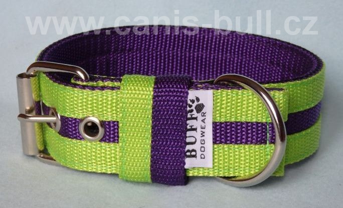 Nylonový obojek 4 cm sv.zelená/fialová/sv.zelená