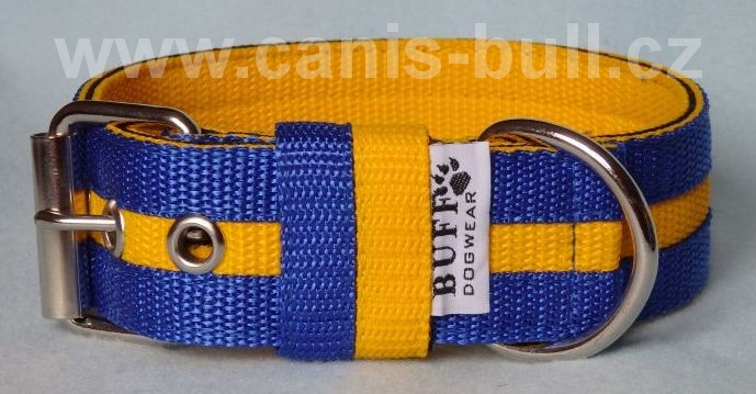 Nylonový obojek 4 cm tm.modrá/žlutá/tm.modrá