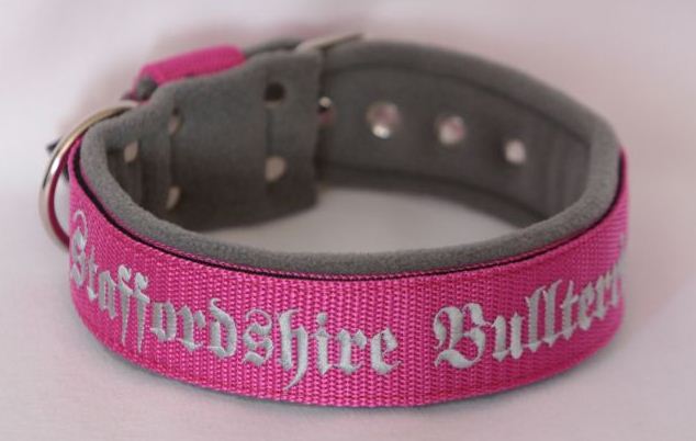 Obojek Staffordshire Bullterrier š.4cm růžový+šedý fleece