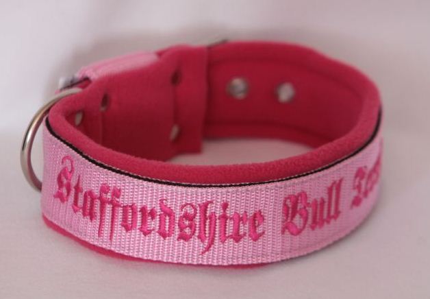 Obojek Staffordshire Bullterrier š.4cm sv.růžový+růžový fleece