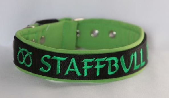 Obojek Staffbull š.3cm černý+zelený softshell