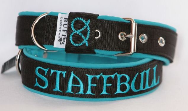 Obojek Staffbull š.3cm černý+tyrkysový softshell