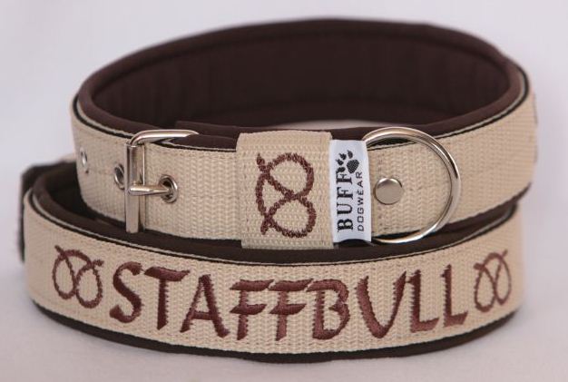 Obojek Staffbull š.3cm creme+tm. hnědý softshell