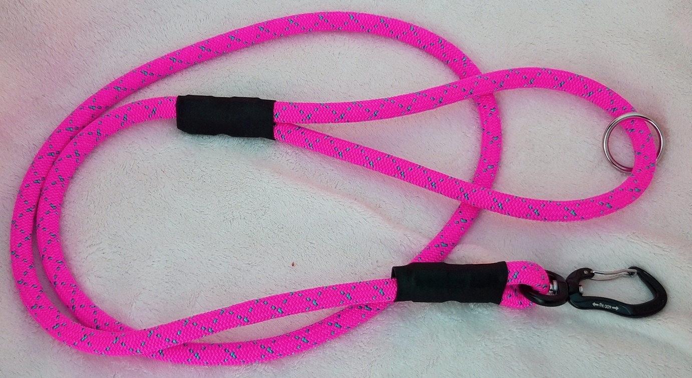 Vod.1,5m horolezec. lano "neon pink" + karab. do 400 kg