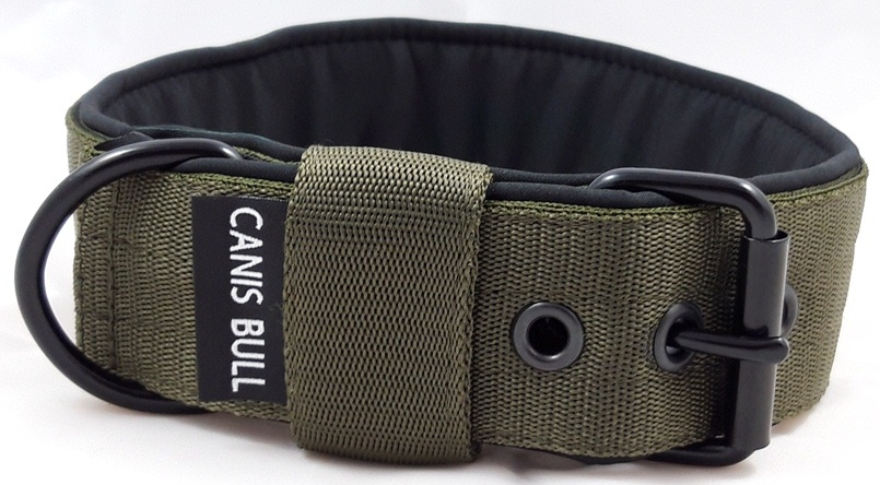 Khaki obojek š. 4 cm podšitý Softshell - černé kování 