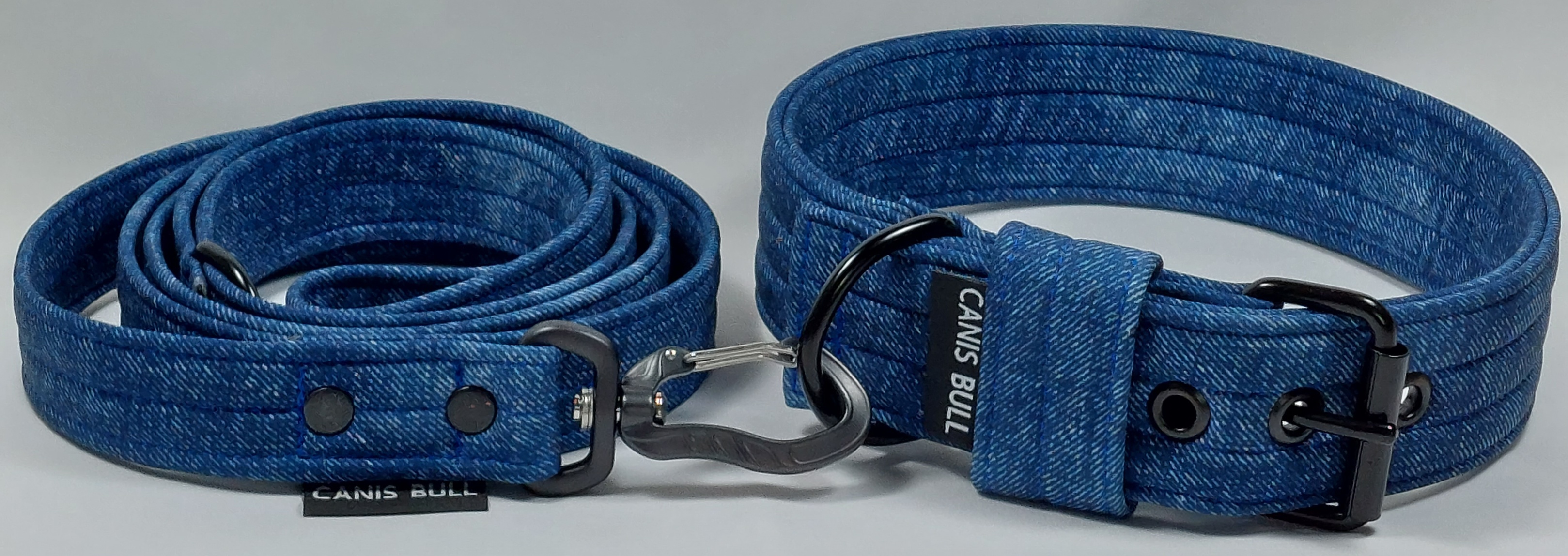 Crazy sada - Modrý jeans - obojek 4cm, vodítko 1,5m
